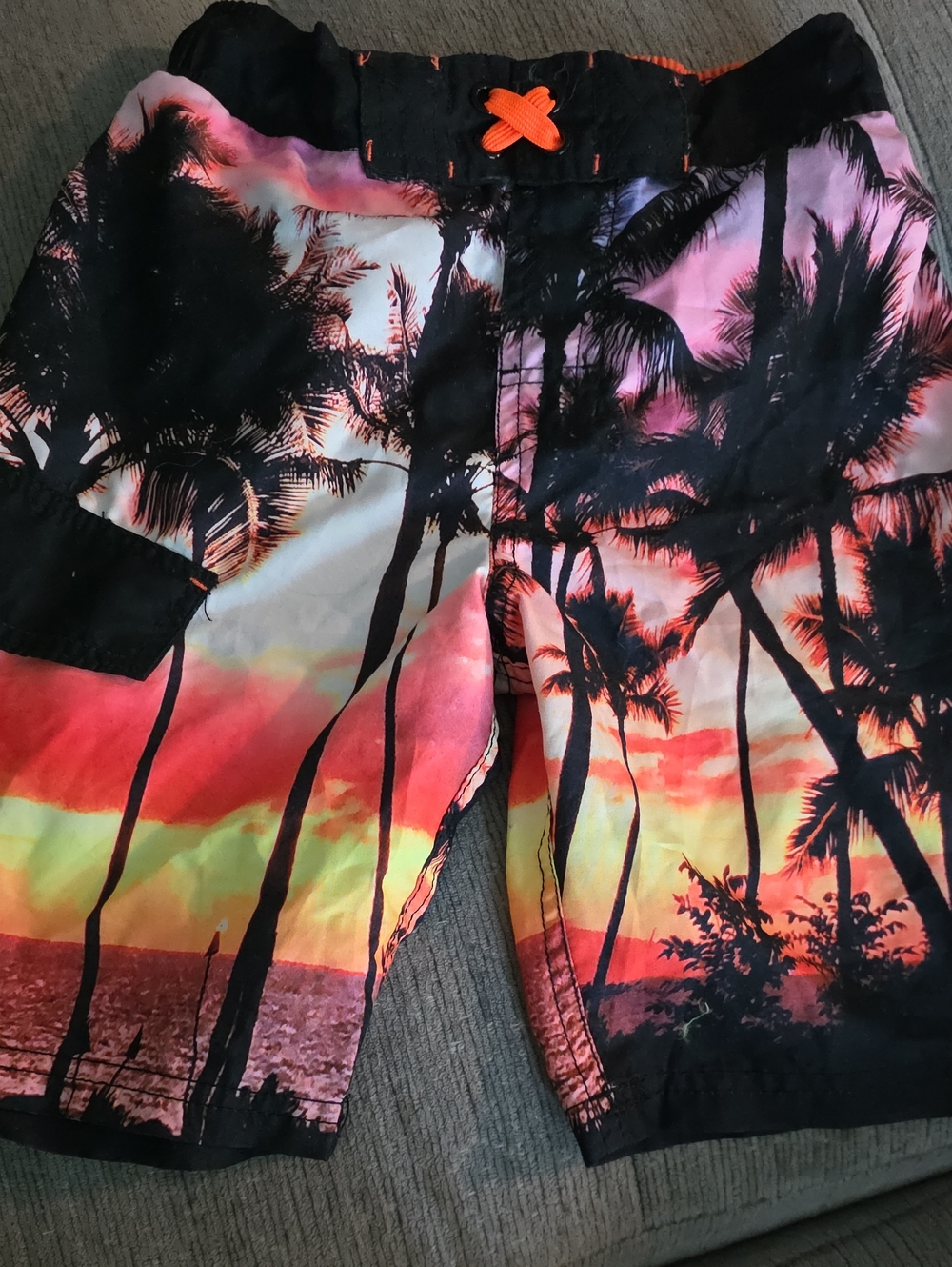 Cat & Jack Kids Sunset Palm Print Swim Trunks - Black & Sunset Orange